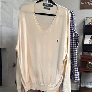 Polo by Ralph Lauren Cream V-Neck Sweater Classic Knit